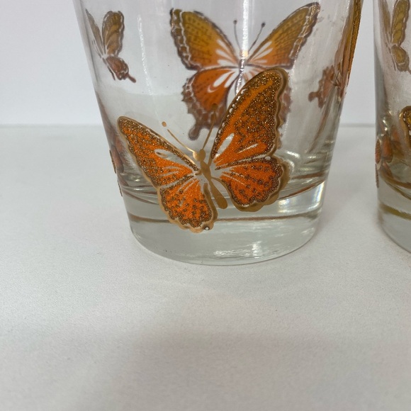 Set of Libbey Vintage Old Fashioned 22K Gold Butterfly Glasses - Picture 4 of 4